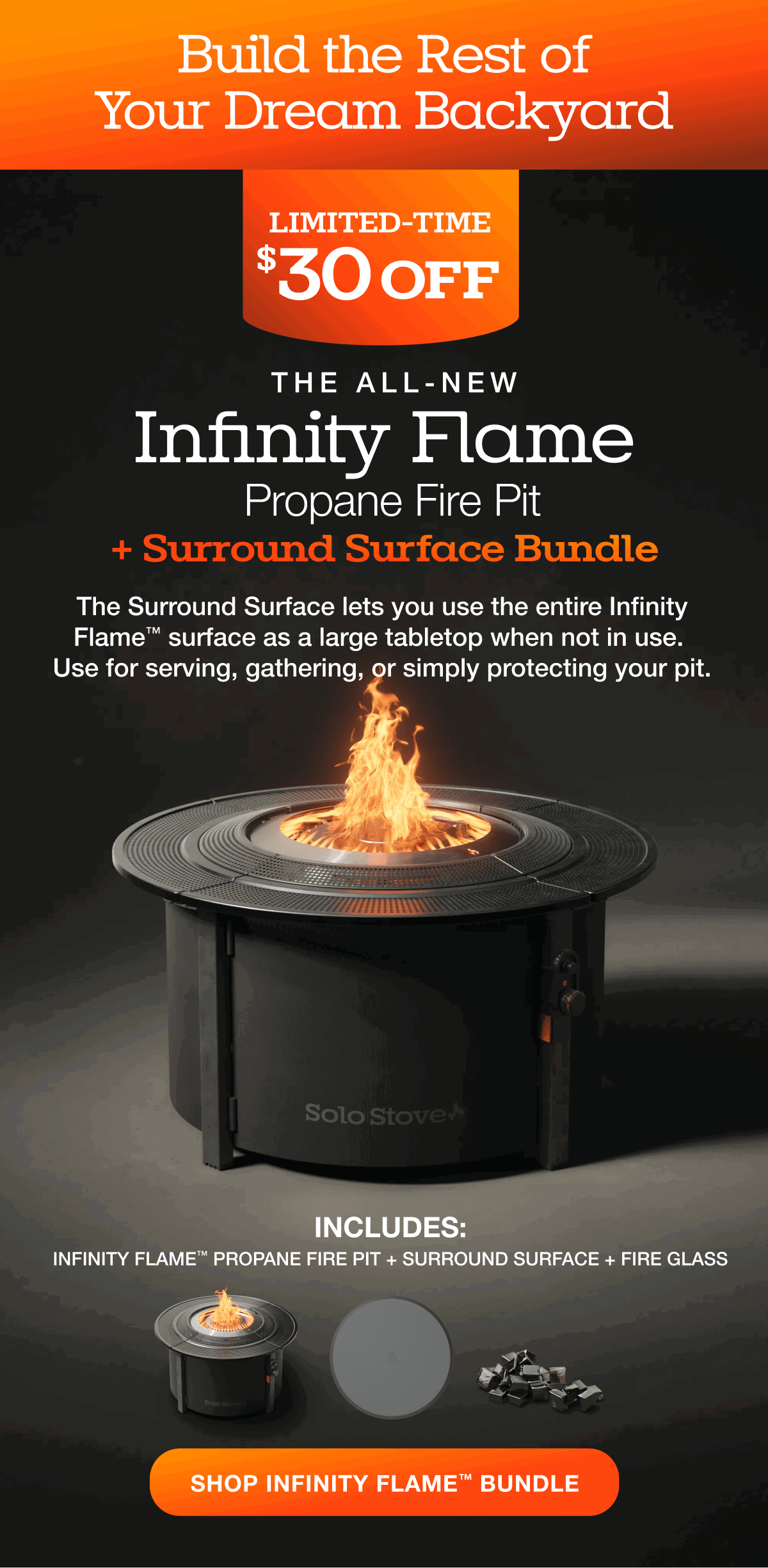 Infinity Flame Propane Fire Pit + Surround Surface