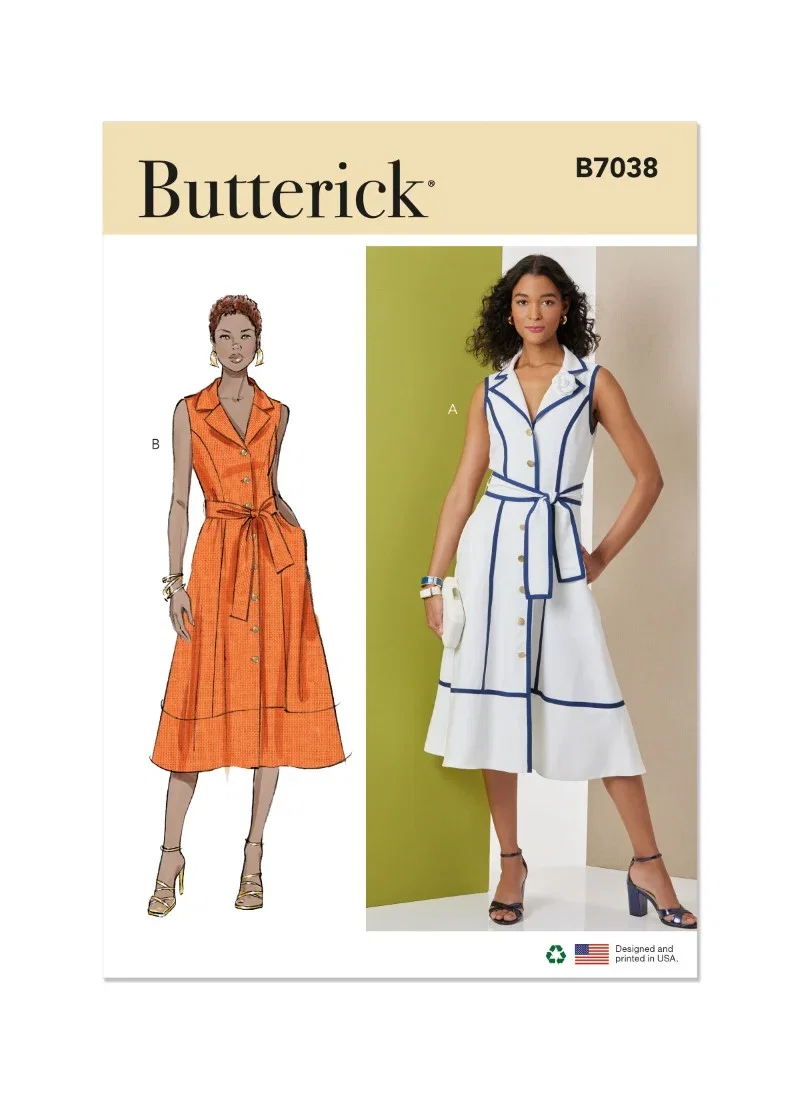 Image of Butterick Sewing Pattern 7038 (H5) Misses Dress and Tie Belt  6-14