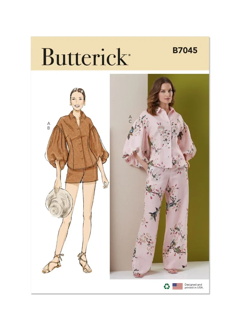 Image of Butterick Sewing Pattern 7045 (Y5) Misses Top Shorts & Pants  18-26