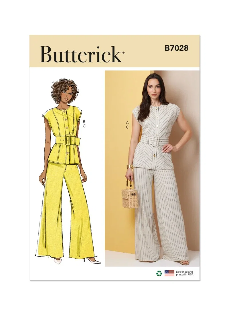 Image of Butterick Sewing Pattern B7028 (H5) Misses Top with Belt & Pants  6-8-10-12-14