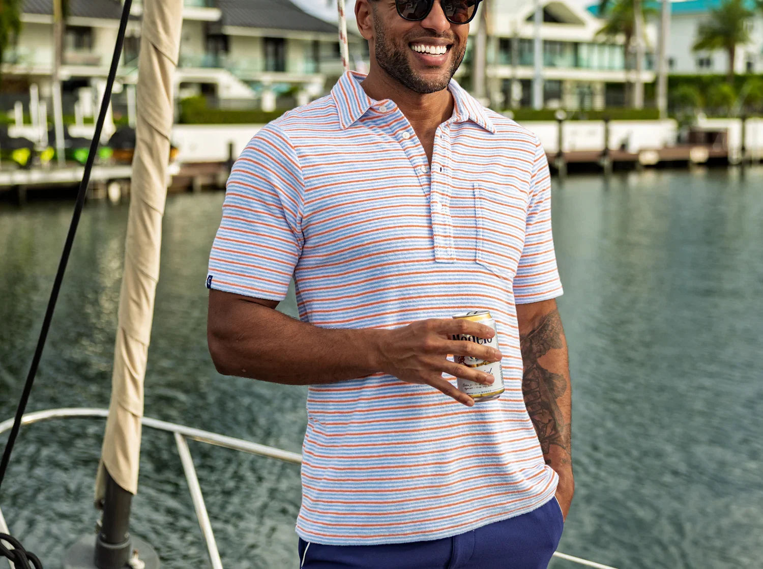 Image of Terrycloth Players Shirt - Sanibel Stripe - Blue