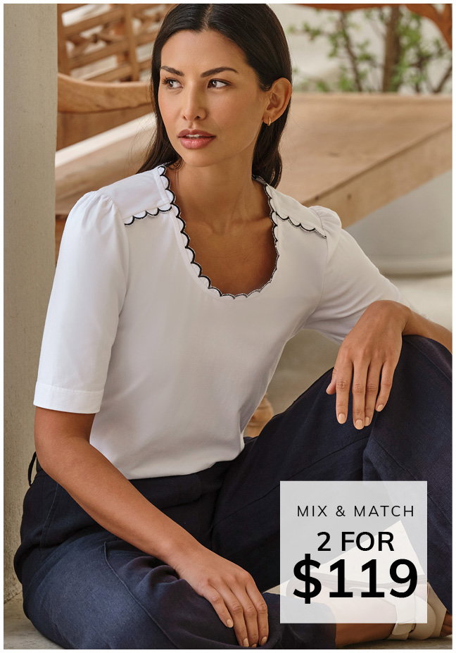 Woven Scallop Trim Jersey Tee