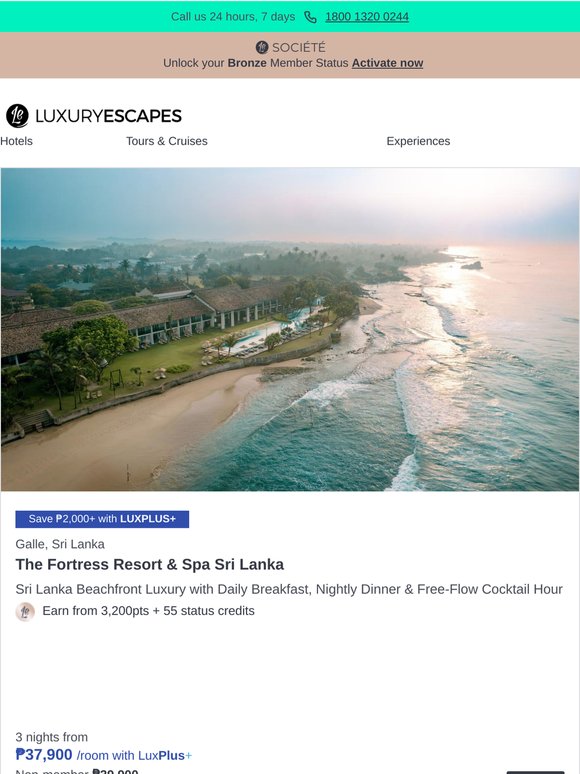 Sri Lanka Beachfront Resort w. Daily Breakfast & Free-Flow Cocktail Hour