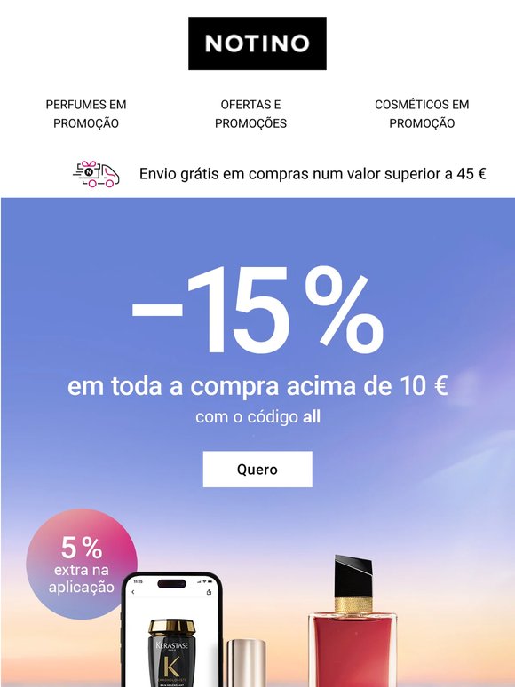 Desconto de 15%! Além disso, tem mais 5% à sua espera na aplicação