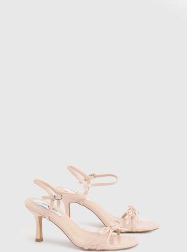 Scarlett Faux Leather 2 Part Bow Trim Medium Heeled Sandals