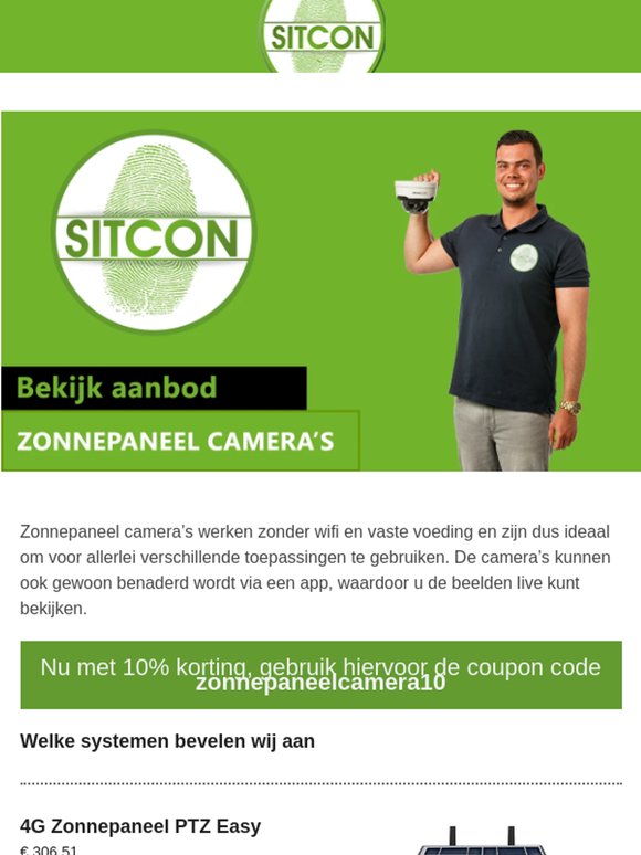 Beveiligingscamera's met zonnepaneel. Nu 10% extra korting op deze zonnige lente dagen.
