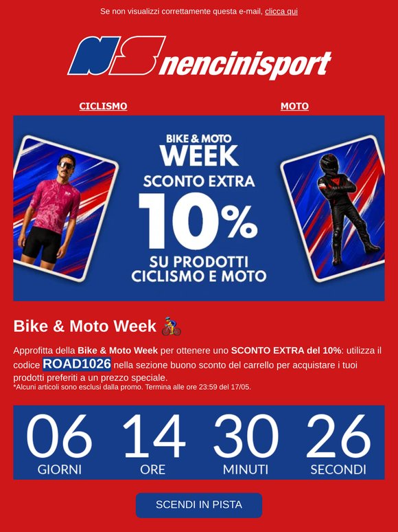 🚲 Sconto EXTRA 10% - Bike & Moto Week 🏍