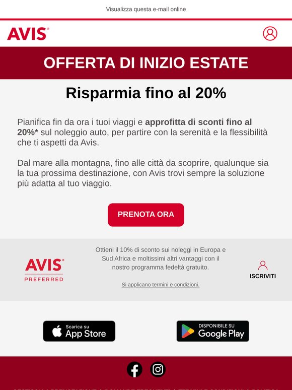 Sconto fino al 20% sul noleggio auto 2026