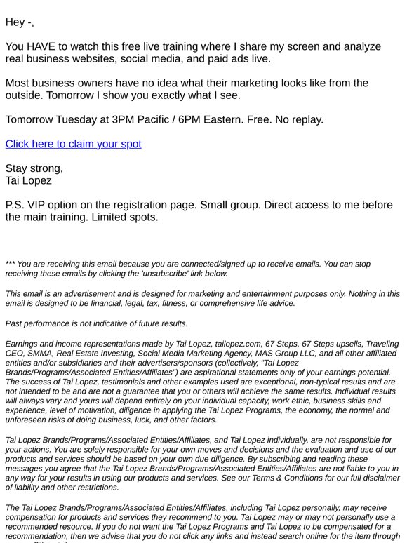 URGENT zoom webinar tomorrow: I Will Fix Your Marketing Live!