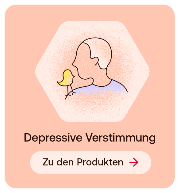 Text: Depressive Verstimmung. Button: Zu den Produkten