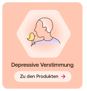 Text: Depressive Verstimmung. Button: Zu den Produkten
