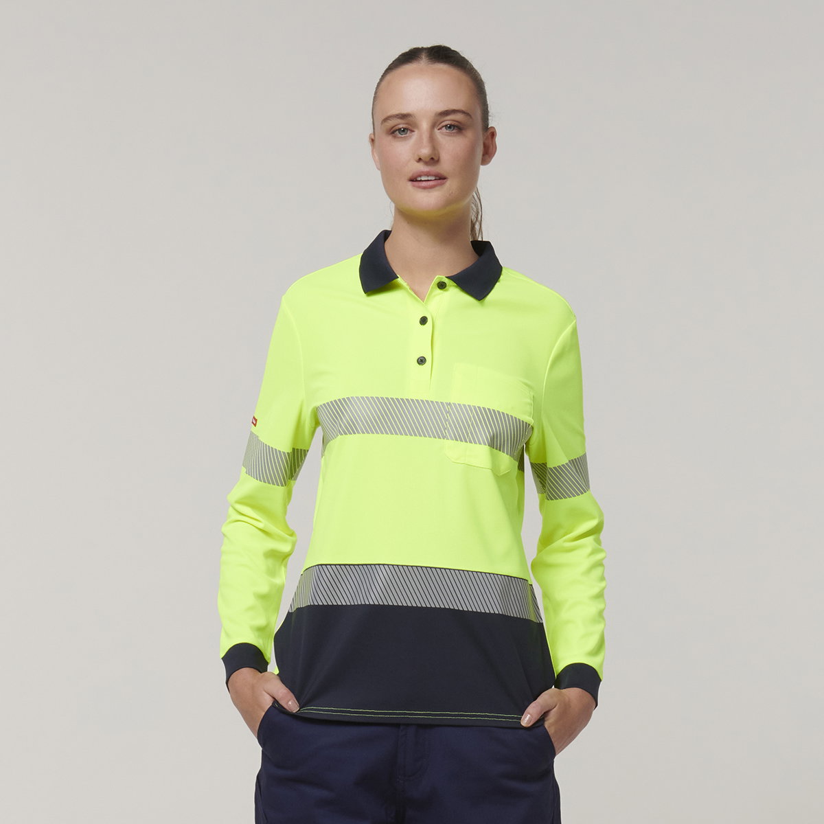 Image of Womens  Long Sleeve Hi Vis Taped Polo