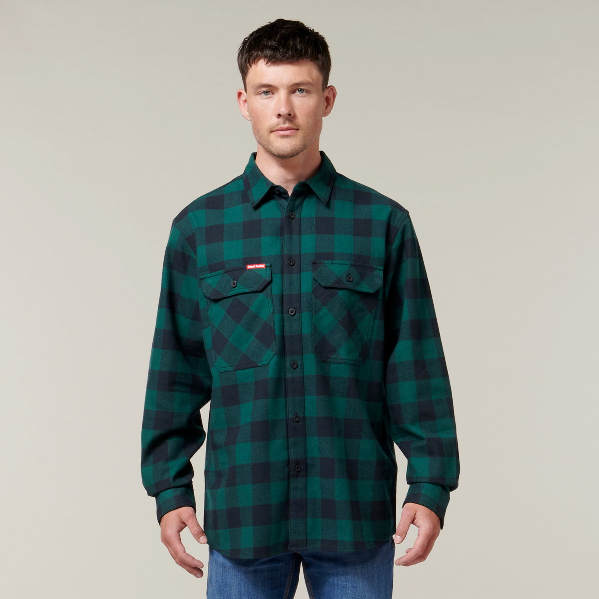 Image of Long Sleeve Check Flannel Cotton Work Shirt
