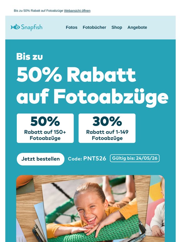 Ihre Fotos auf Papier, jetzt günstiger – Bis zu 50 % Rabatt auf Fotoabzüge