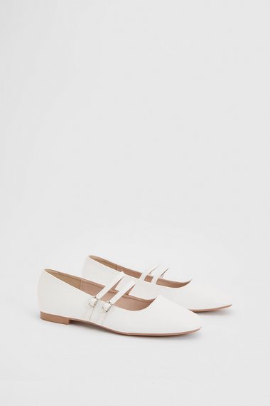 Yara Faux Leather Double Mary Jane Square Toe Padded Ballerinas