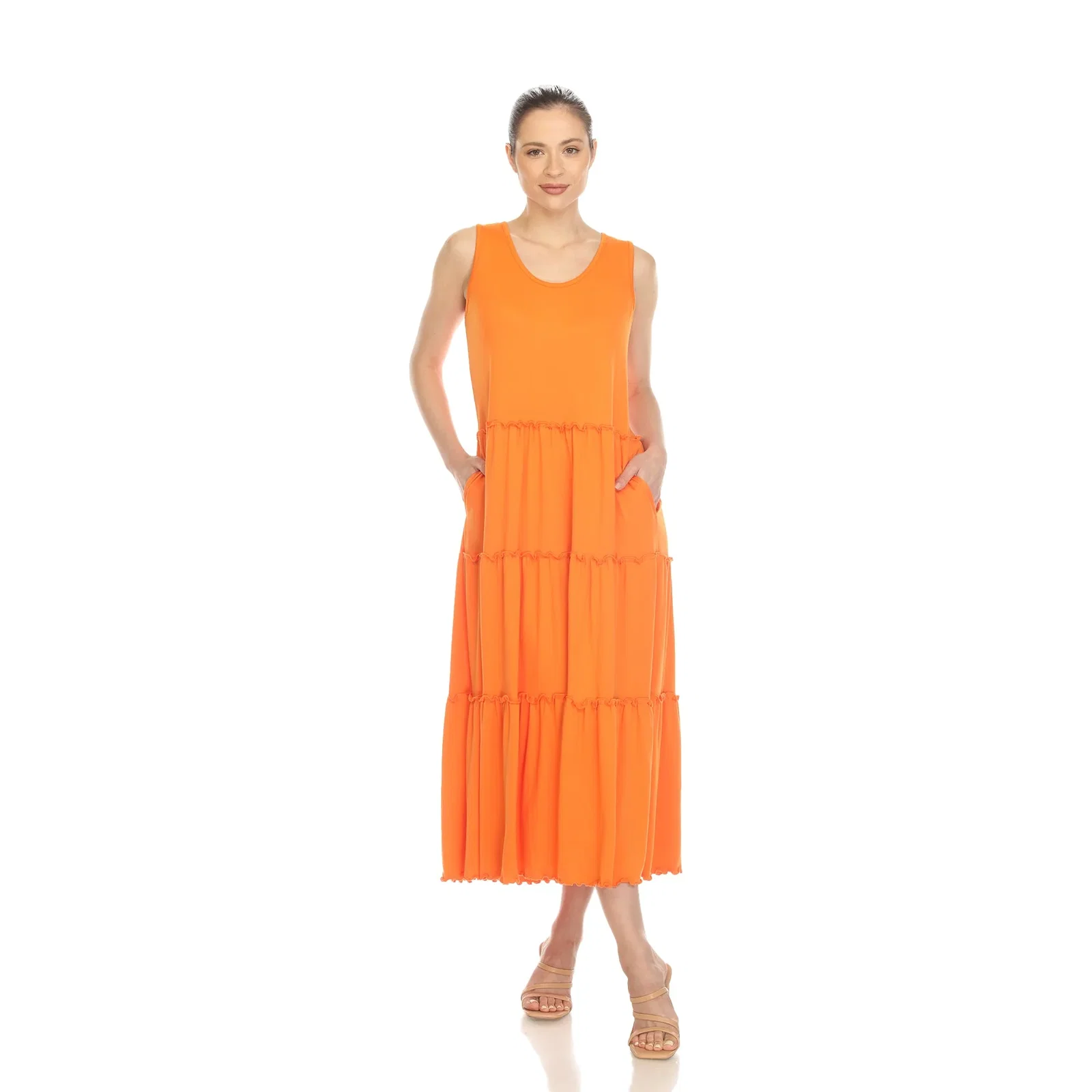 Image of Scoop Neck Tiered Midi Dress