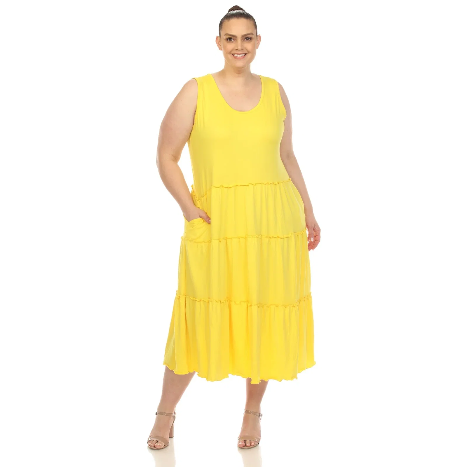 Image of Scoop Neck Tiered Midi Dress - Plus