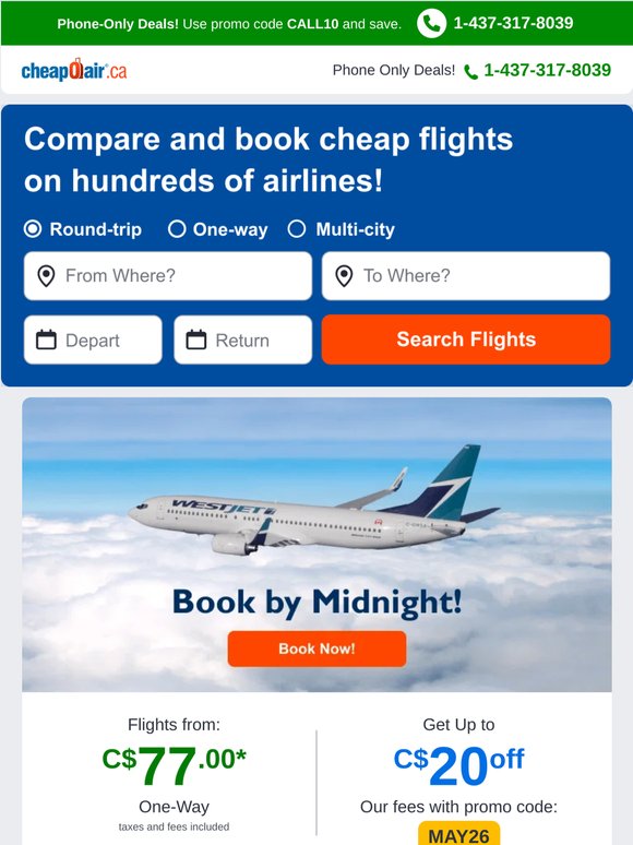 ✈🔔 Book by Midnight: Fly from C$77.00