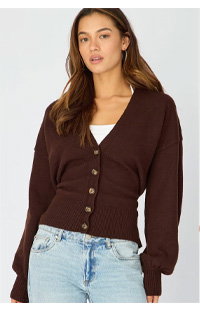Brown V-neck Knit With Back Tie Long Sleeve