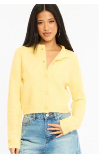 Yellow Fitted Cardigan Long Sleeve Crew Neck