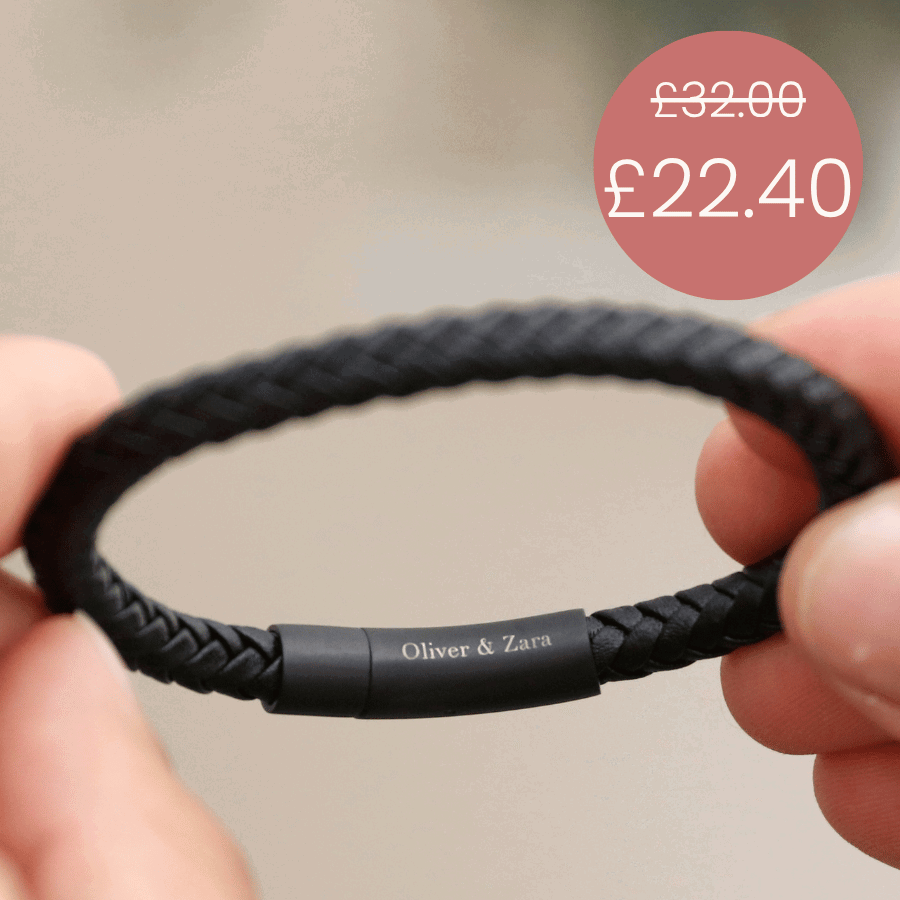 Men's Personalised Leather Bracelet with Matte Black Clasp