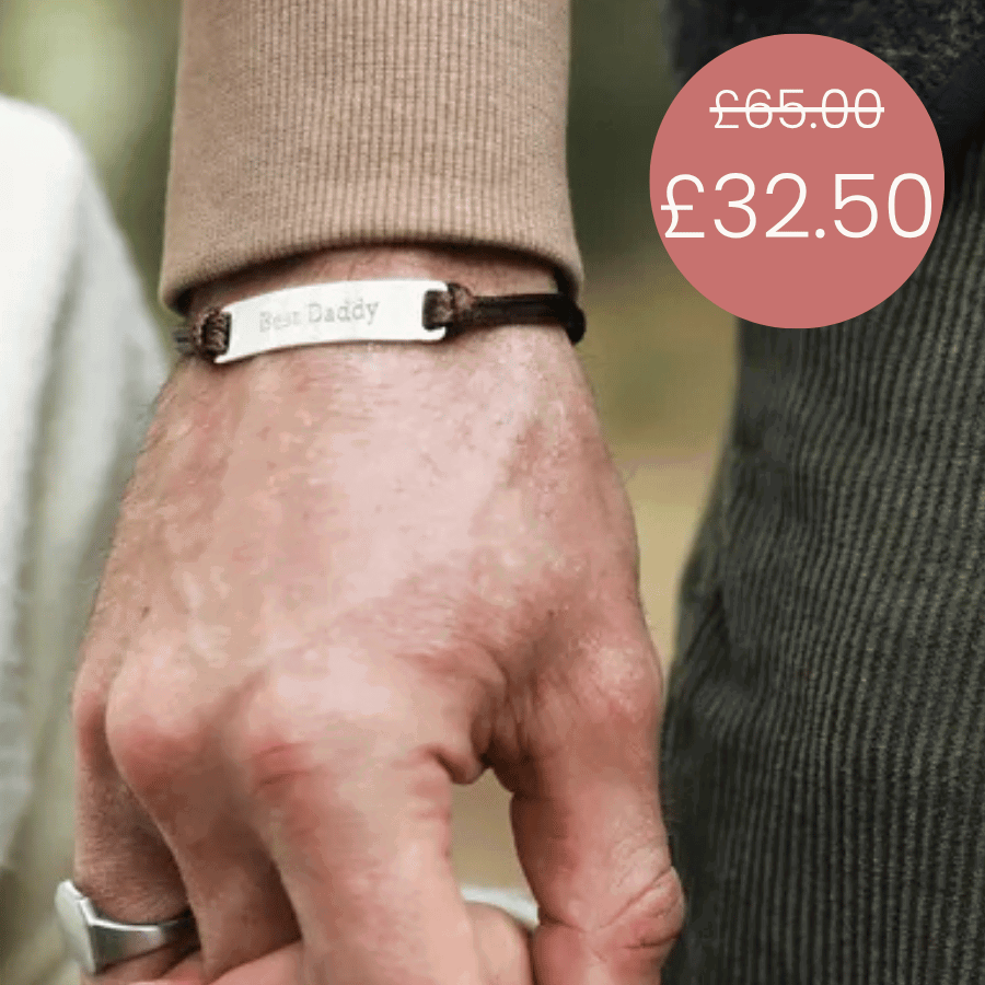 Men's Personalised Sterling Silver ID Cord Bracelet in Brown