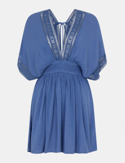 Crochet Trim Mini Kaftan Blue