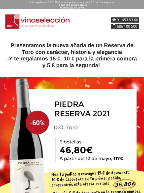 ¡60% DTO, hasta el 11 de mayo! ¡Nueva cosecha de un Reserva de Toro espectacular | Piedra Reserva 2021
