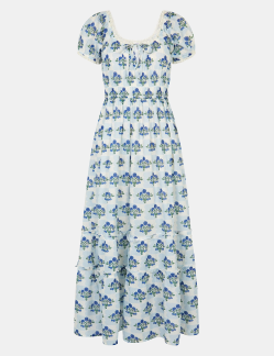 Off The Shoulder Floral Midi Dress Ivory