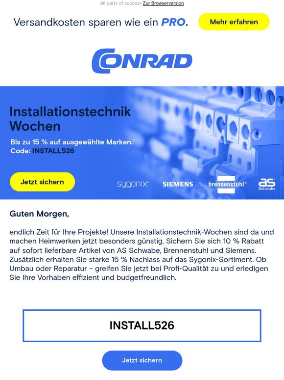 Jetzt sparen: bis zu 15 % Rabatt auf Installationstechnik!
