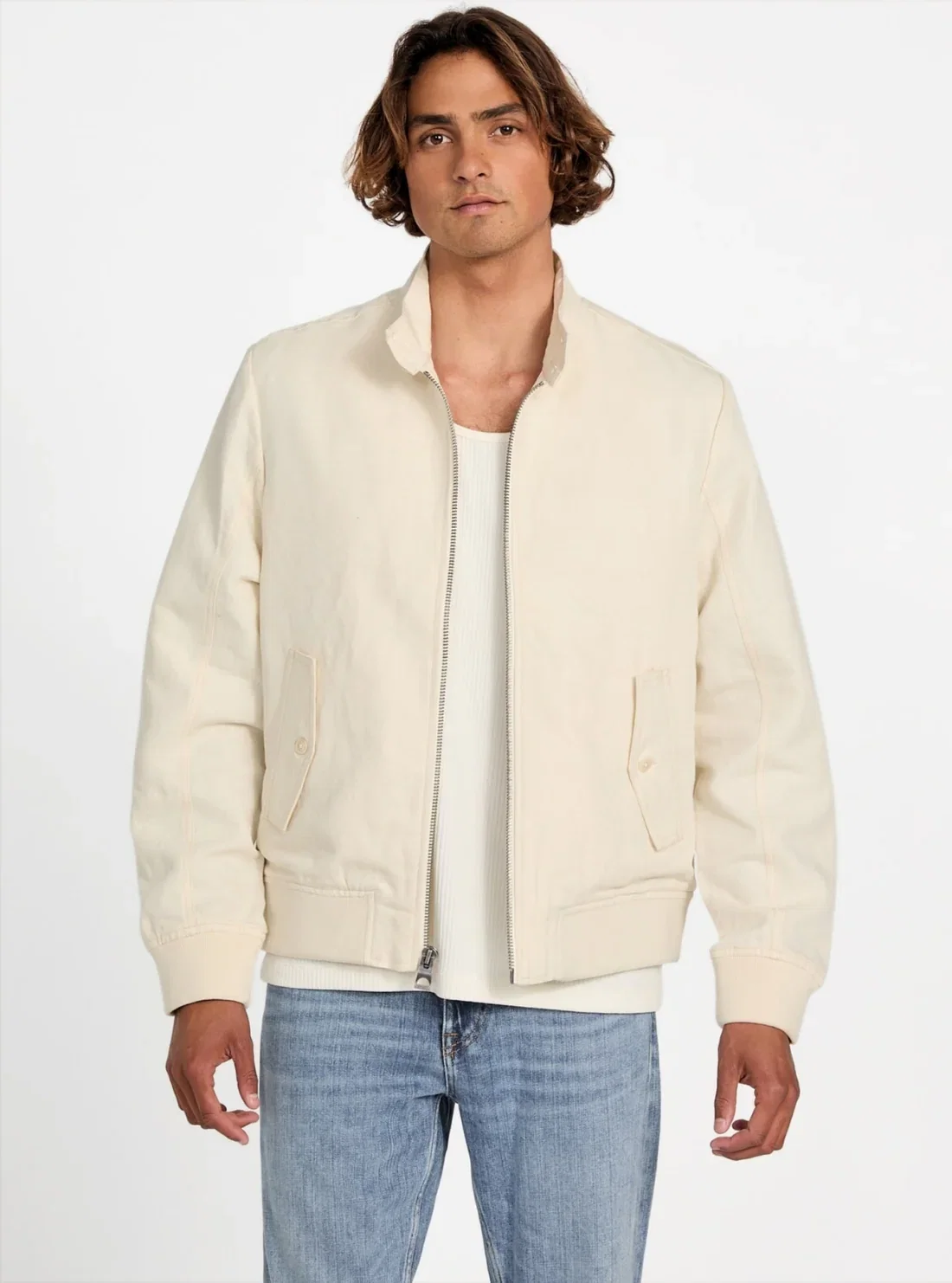 Image of Eco Beige Nolan Linen Harrington Jacket