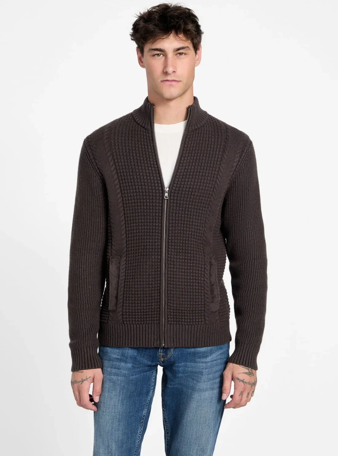 Image of Eco Brown Ryder Waffle-Knit Cardigan