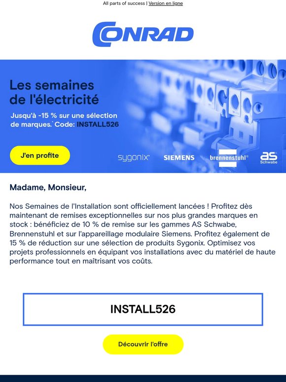 Semaines de l'Installation Électrique : Jusqu'à 15 % d'économie dès maintenant.