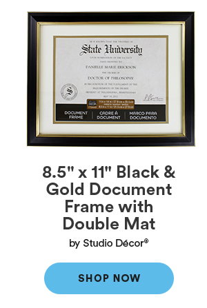 8.5 x 11 Black & Gold Document Frame with Double Mat by Studio Décor