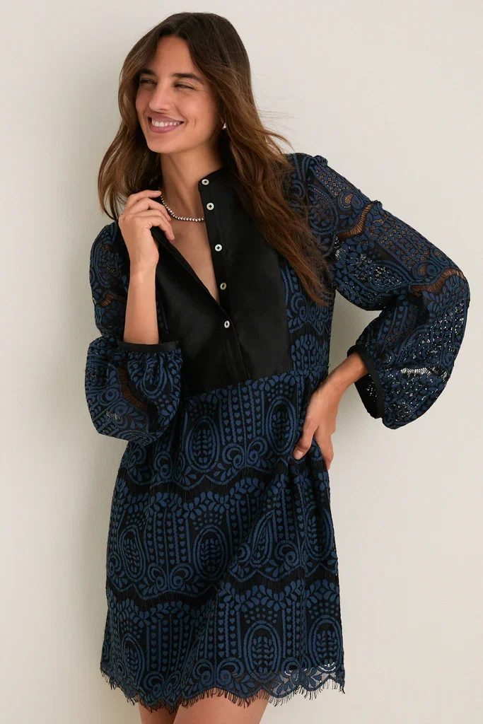 Image of Navy Lace Calliope Mini Dress