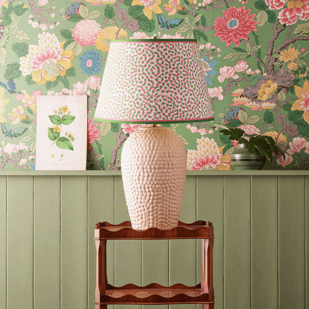Pink and green polka dot paper shade 