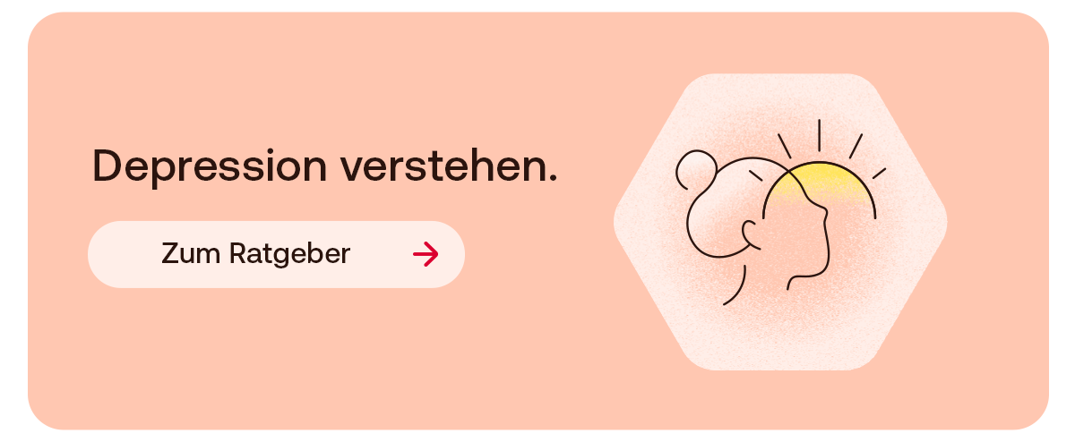 Text: Depression verstehen. Button: Zum Ratgeber