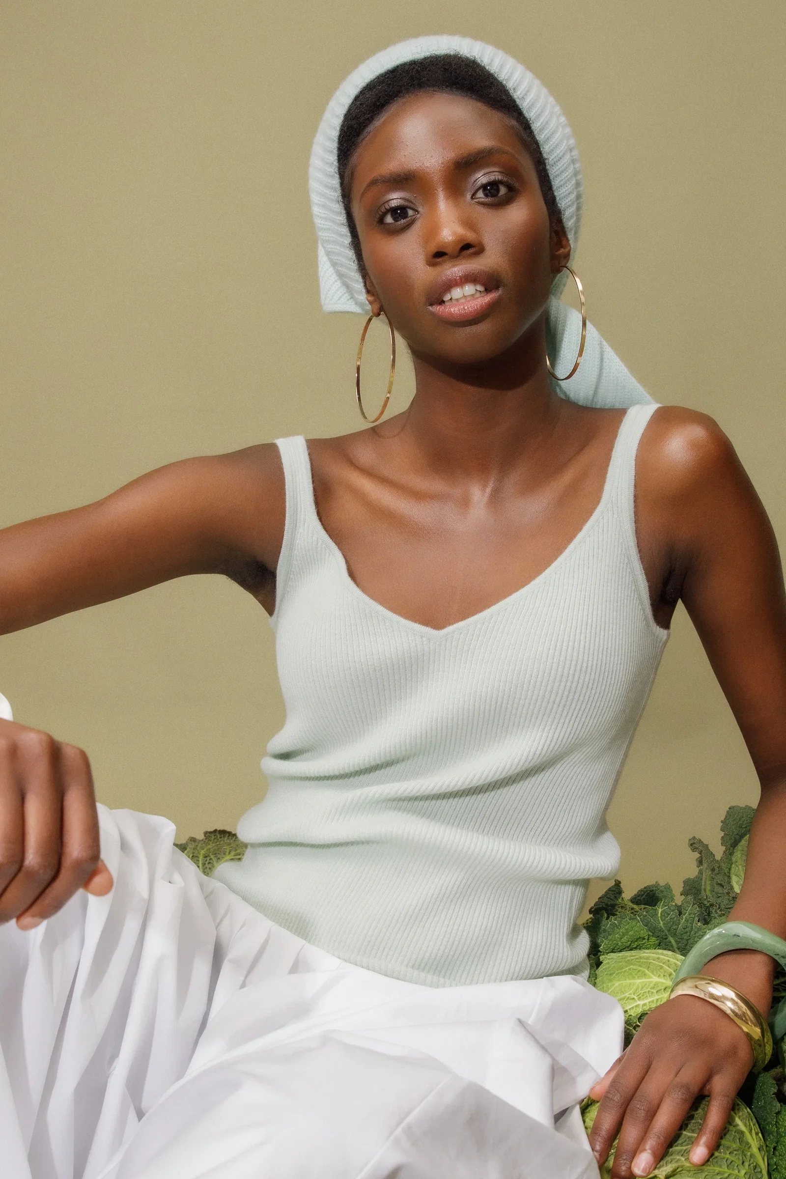 Image of Strappy Ribbed Cashmere Vest - Pale Green