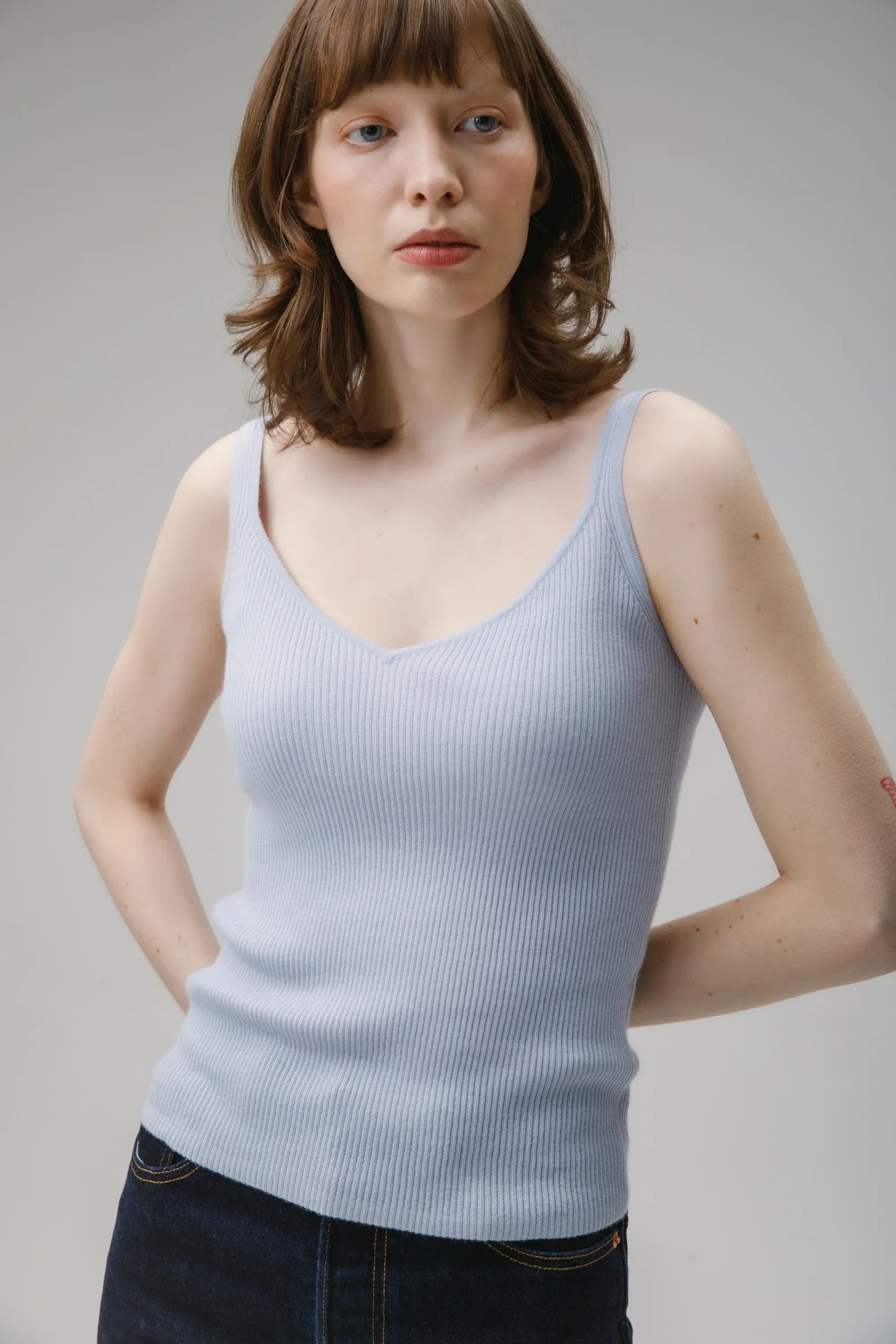Image of Strappy Ribbed Cashmere Vest - Pale Blue