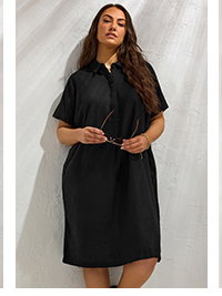 EVANS Curve Black Premium Linen Shirt Dress