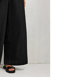 EVANS Curve Black Wide Leg Premium Linen Trousers