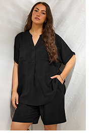 EVANS Curve Black Short Sleeve Utility Blouse