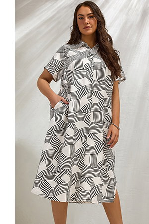 EVANS Curve White & Black Linear Shirt Dress