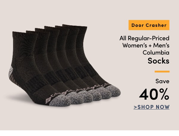 Door Crasher All Regular-Priced Women's + Men's Columbia Socks Save 40%