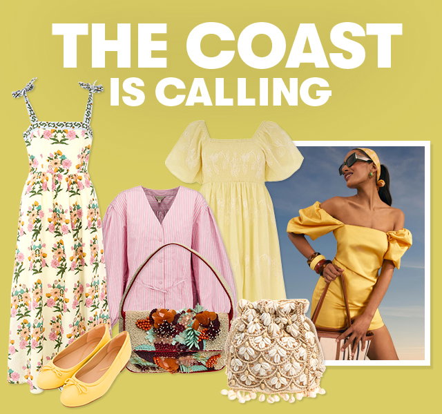 A collage featuring a dress, a handbag and a photo of a model.