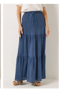 LTS Tall Navy Blue Acid Wash Tiered Maxi Skirt