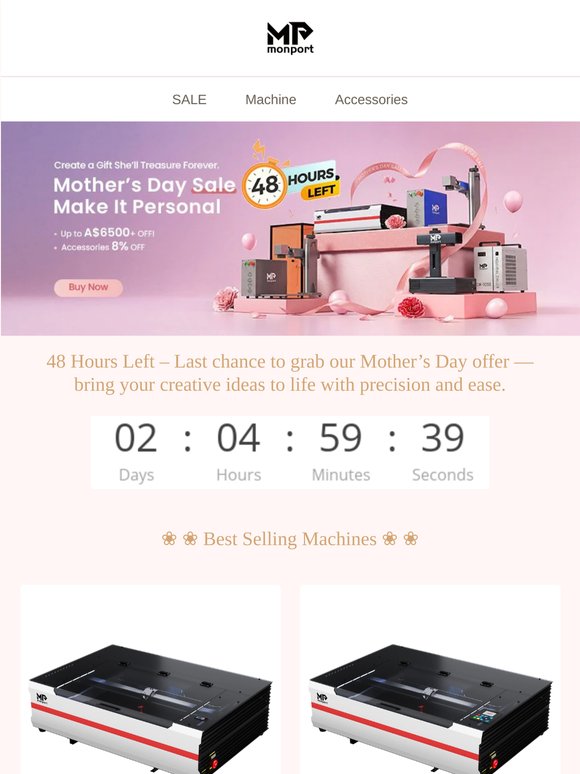 💐 Only 48 Hours Left – Make Mother’s Day Memorable with Monport Laser Engravers