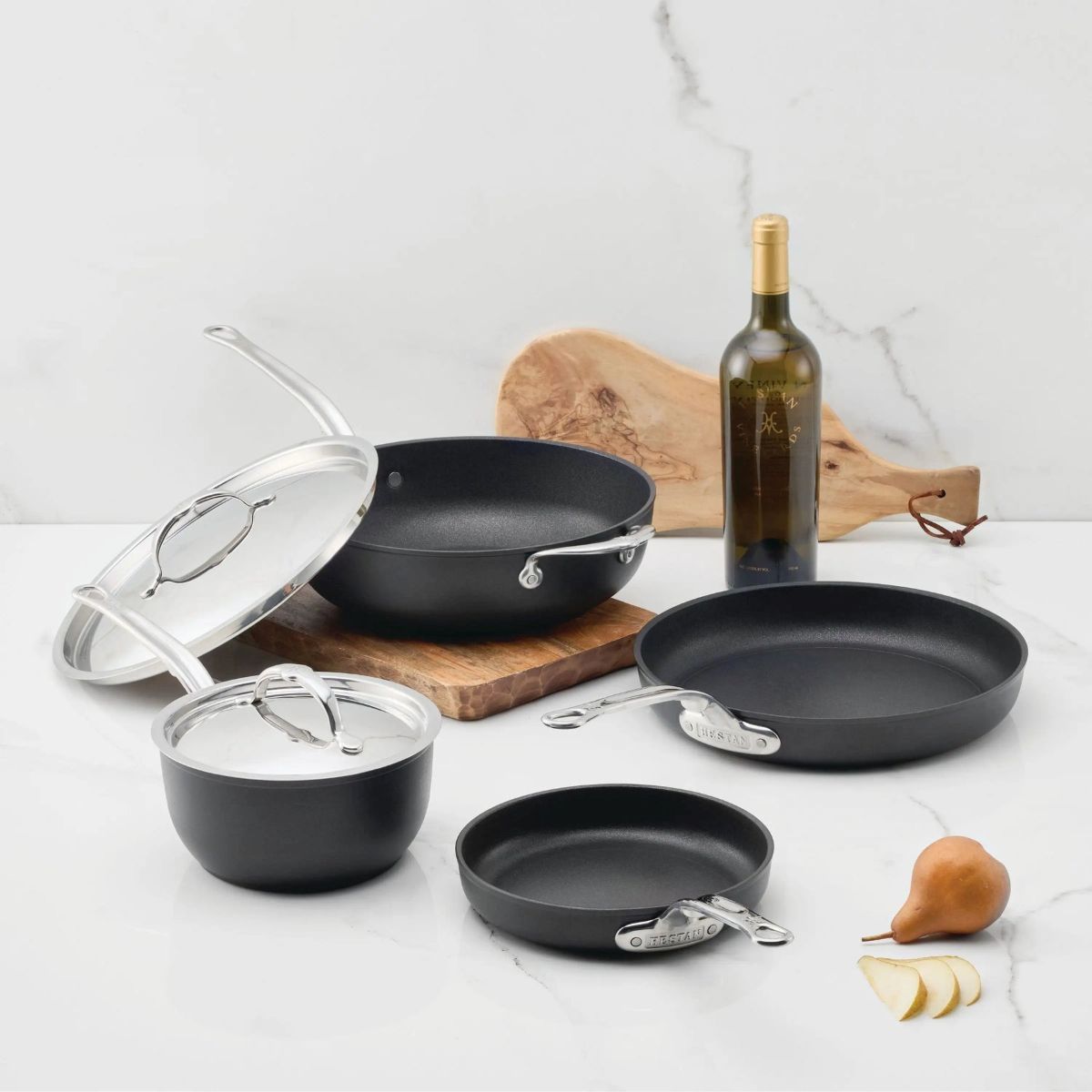 IMG: TITUM Nonstick Cookware Set, 6-Piece on marble countertop