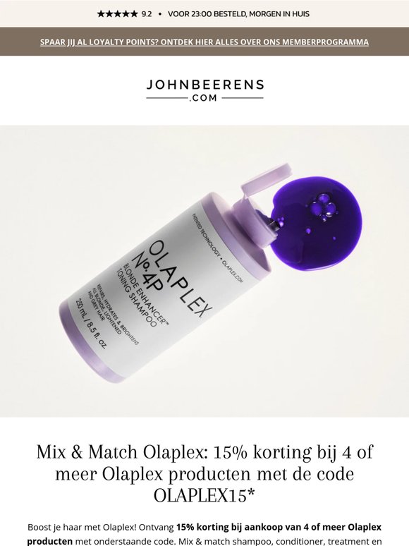15% korting bij 4 Olaplex-favorieten* 💜