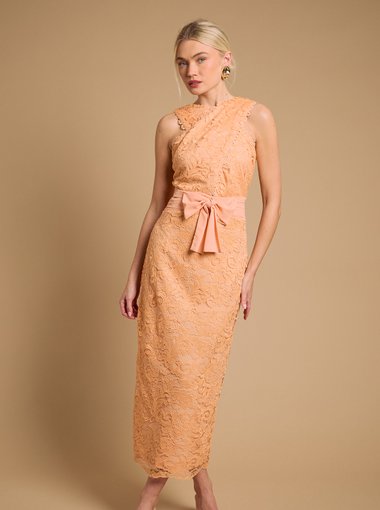 Embroidered Mesh Lace Halterneck Midi Dress